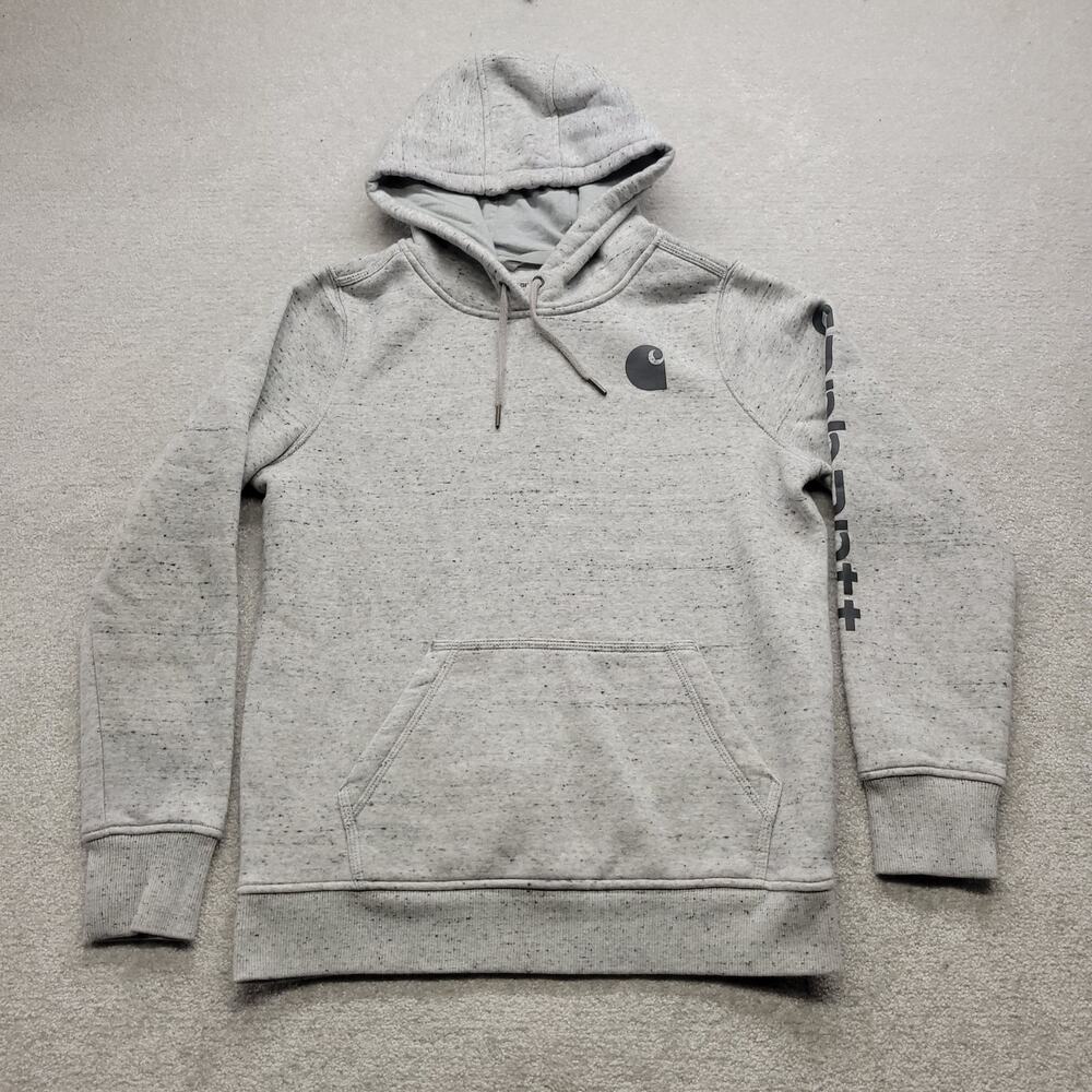 Carhartt Women's Medium Relaxed Fit Hoodie Gray Speckled Sleeve Logo Pullover